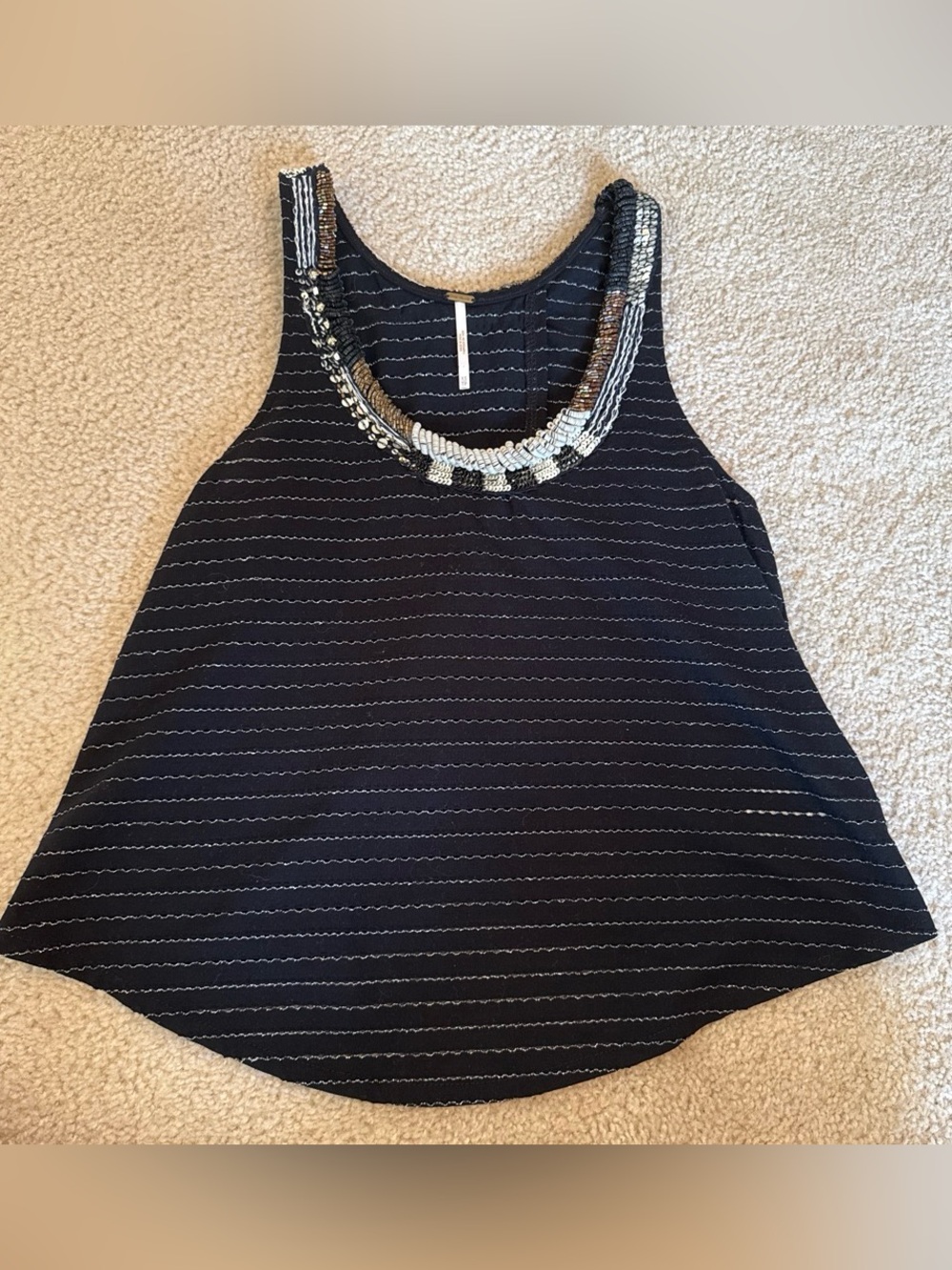 Free People Black Beaded Scoop Neck Tank